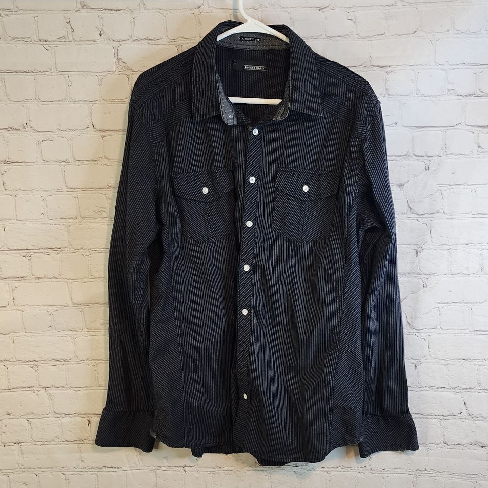 Men's Buckle Black "Athletic Fit" longsleeve button-down shirt, size Large